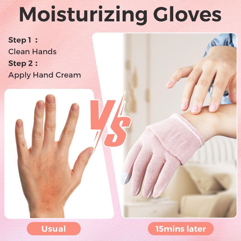 Donfri 2 Pairs Cotton Moisturizing Gloves Overnight Touchscreen Fingers for SPA Dry Hands Hand Care Day and Night Moisturizing (Medium-Pink) - Image 2
